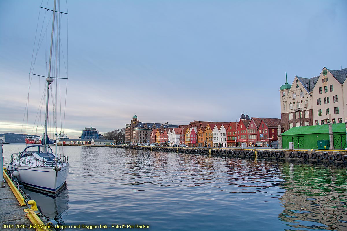 Frå Vågen i Bergen med Bryggen bak