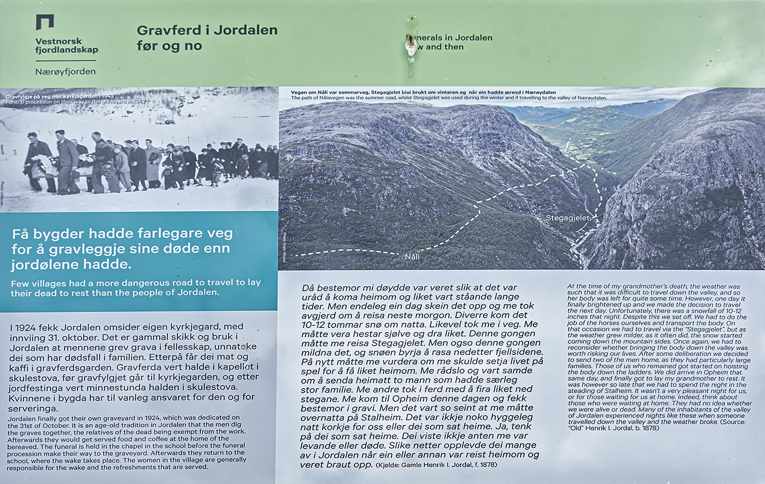 Informasjonstavle ved gravplassen i Jordalen