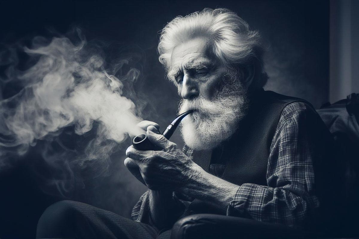 Dagens KI-bilete - eldre mann som røykjer pipe